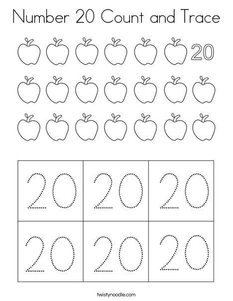 Number 20 Count and Trace Coloring Page - Twisty Noodle Number 20 Activities For Preschool, Number 20 Crafts For Preschool, Number 20 Activities, Number 20 Worksheet, Number 20 Worksheets For Preschool, Number 10 Tracing Worksheets, Trace The Numbers 1-5 Worksheets, Traceable Numbers 1-20 Free Printables, Trace Numbers 1-20 Free