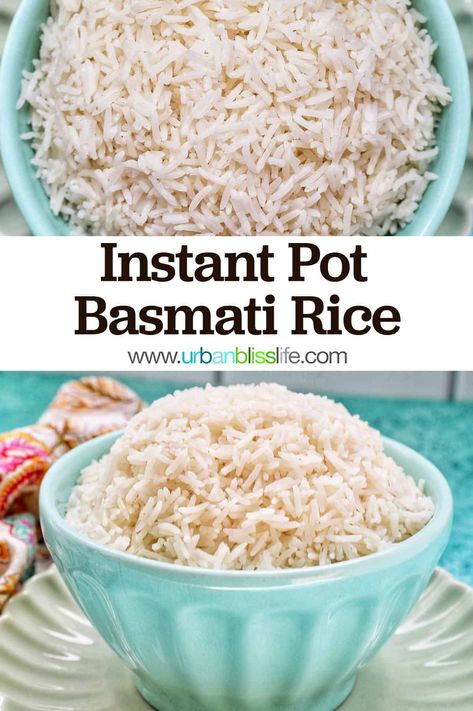 Get perfect fluffy rice every single time thanks to the electric pressure cooker! You can make this Instant Pot Basmati Rice in under 15 minutes. The perfect rice side dish for almost any meal. Recipe at UrbanBlissLife.com. Instapot Casseroles, Instant Pot Basmati Rice, Instantpot Rice, Instant Pot Rice, Basmati Rice Recipes, Cravings Recipes, Jerk Shrimp, Pressure Cooker Rice, Asian Dish