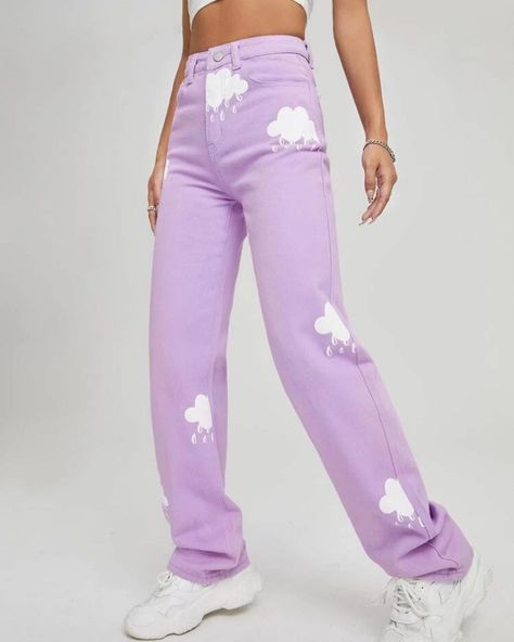 Cloud Pants, Clouds Aesthetic Clothes, Shein Butterfly Jeans, Butterfly Sweatpants, Butterfly Sweat Pants, Denim Fashion, Sweatpants, Pants, Clothes