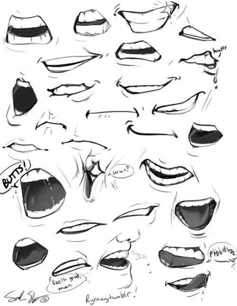 Drawing Face Expressions, Mouth Drawing, 얼굴 드로잉, 얼굴 그리기, Anatomy Sketches, Lips Drawing, Drawing Expressions, Face Expressions, Anime Drawings Tutorials