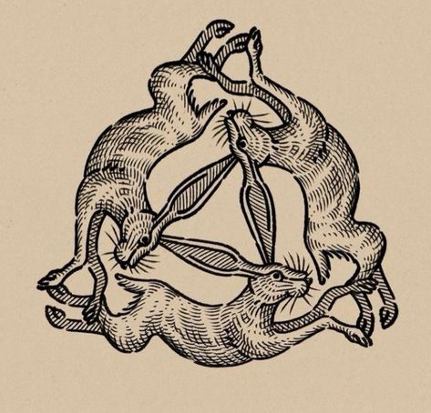 3 Hares, Ancient Art Tattoo, Backpiece Tattoo, Etching Tattoo, Woodcut Tattoo, Minimalist Tattoo Ideas, Engraving Tattoo, Medieval Tattoo, Woodcut Art