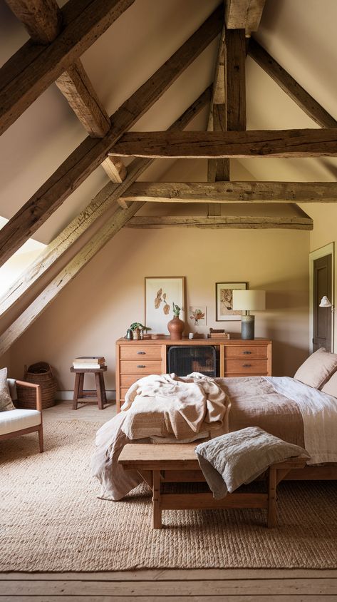 23 Attic Bedroom Ideas – Creative Solutions for Small Spaces, Angled Ceilings, and Cozy Aesthetic Designs Cottage Dark, Rustic Attic, Attic Bedroom Ideas, Slanted Walls, Angled Ceilings, Closet And Bathroom, Slanted Ceiling, Attic Room, Attic Bedrooms