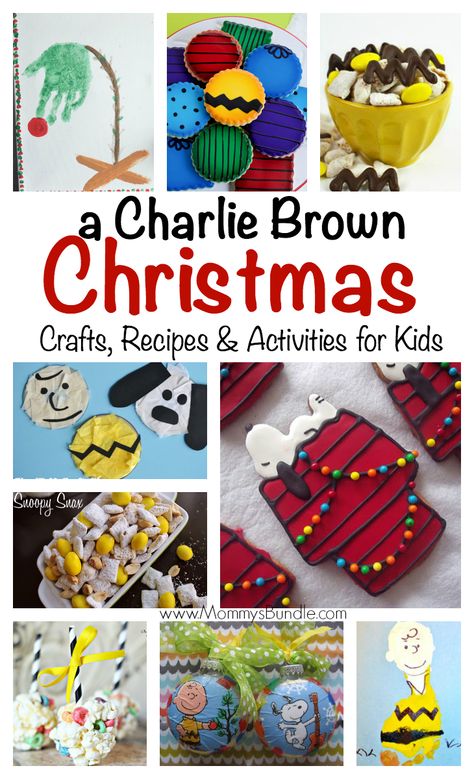 Charlie Brown Christmas Crafts & Foods: A fun way to celebrate the holidays with Charlie Brown & Peanuts fans. Includes kid crafts, activities and yummy food ideas for a holiday party! Charlie Brown Christmas Decorations Diy, Snoopy Christmas Party, Charlie Brown Christmas Movie, Christmas Crafts And Activities, Yummy Food Ideas, Charlie Brown Christmas Decorations, Charlie Brown Party, Peanuts Party, A Charlie Brown Christmas