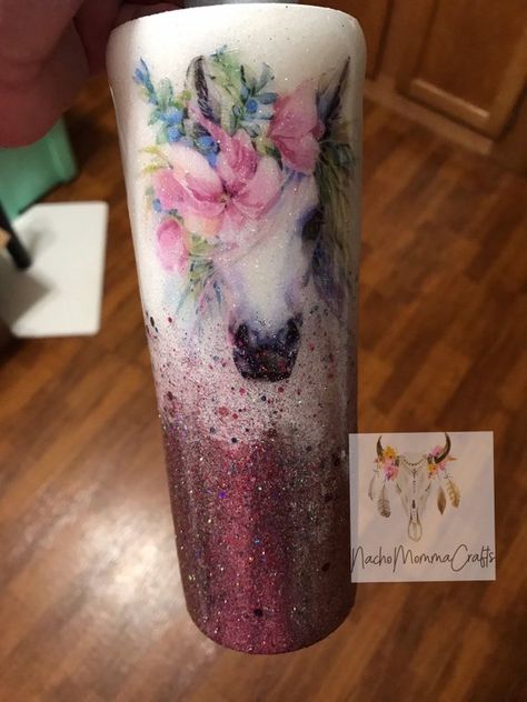 Unicorn Glitter Horse Cups, Yeti Designs, Cup Sayings, Decorated Cups, Yeti Cup Designs, Unicorn And Glitter, Glitter Tumbler Cups, Glitter Crafts, Cup Crafts