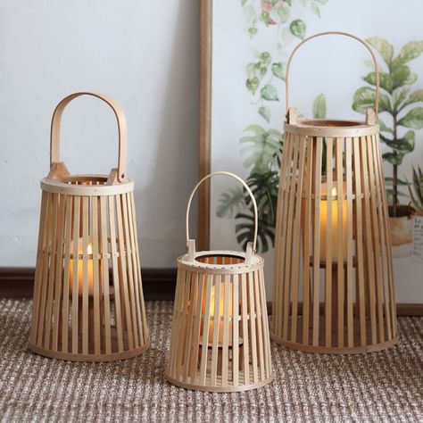 Indoor Lanterns Decor, Bamboo Centerpieces, Bamboo Candle Holder, Wood Lantern Centerpiece, Bamboo Candle, Indoor Lanterns, Bird Ceramic, Bamboo Lantern, Simple Decoration