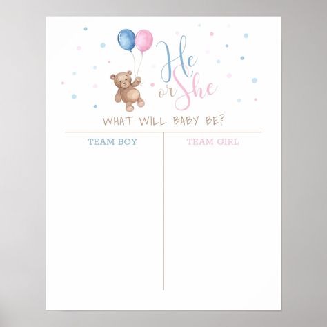 Boy Or Girl Sign, Gender Guessing, Gender Reveal Baby Shower Themes, Gender Party, Baby Posters, Handmade Packaging, Gender Reveal Invitations, Baby Gender Reveal, He Or She