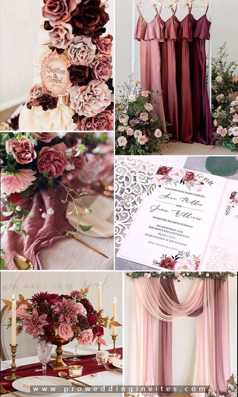 Fall Wedding Color Combinations, Red Blush Wedding Color Schemes, Cabernet And Champagne Wedding Colors, Rustic Color Palette Wedding, Red Pink Wedding Color Schemes, Romantic Elegant Wedding Theme, Berry Pink Wedding, February Wedding Ideas, Red Theme Wedding