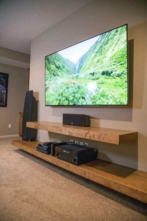 Wood Entertainment Unit, Industrial Ideas, Floating Shelves Entertainment Center, Shelves Industrial, Tv Fal, Floating Entertainment Center, Under Tv, Built In Entertainment Center, Fireplace Shelves