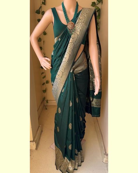 Www.Thejacouture.in > silk sarees > Bottle green Art silk saree. . Bottle green Art silk saree with silver gold zari design all over saree and border. Comes with bottle green blouse piece. Saree height: 48 inches. Saree length: 5.5 meters. Blouse: 80cm . Priced:1750/- INR Normal wash. . Neckpiece: @adornachennai . #sareelove #india #sareeday #sareestyle #sareelovers #sareedraping #sareeblousedesigns #sareenotsorry #sareelover #sareeaddict #artsilk #artsilksarees #bottlegreensaree Bottle Green Blouse, Bottle Green Saree, Indian Bridal Lehenga, Wedding Sarees, Green Saree, Art Silk Sarees, Bottle Green, Green Art, Green Silk