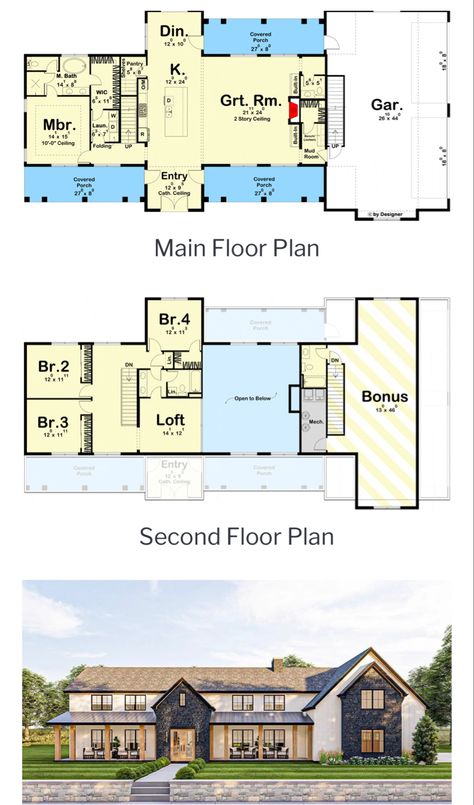 Double-Story, 4-Bedroom Barndominium-Style House Barndominium House Layouts, Dream Barndominium Ideas, 40x80 Barndominium Floor Plans 4 Bedroom, 4 Br Barndominium Floor Plans, Barndominium Floor Plans 4 Bedroom With Shop 2 Story, 4 Bedroom Barndominium Floor Plans With Loft, Barndominium House Plans 4 Bedroom, Five Bedroom Barndominium Plans, 2 Story Barndominium With Shop