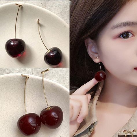 Juicy Cherry Earrings The Peach Pie 🍑 Cherry Drop Earrings, Korean Earrings, Cherry Earrings, Cherry Fruit, Fruit Earrings, Daily Gift, Earring Gift, Red Cherry, Girls Earrings