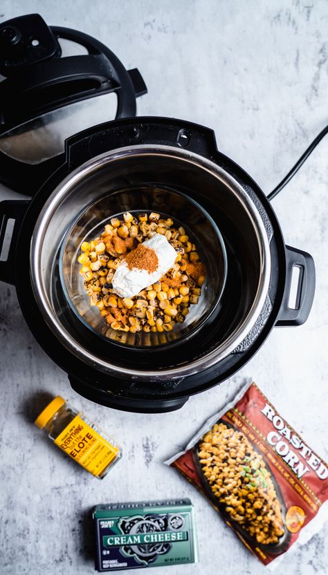 Instant Pot Creamy Roasted Mexican Corn (Elote) - TastyAZ Trader Joe’s Roasted Corn, Elote Seasoning Trader Joes, Trader Joes Roasted Corn Recipes, Everything But The Elote Seasoning Uses, Trader Joes Copycat Recipes, Trader Joes Seasoning, Roasted Mexican Corn, Everything But The Elote Seasoning, Elote Seasoning