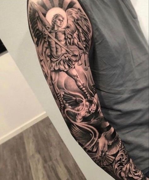 St Michael Tattoo, Michael Tattoo, Archangel Tattoo, Tattoo Sleeve, Sleeve Tattoo, Arm Sleeve, St Michael, Sleeve Tattoos, Tattoos For Guys