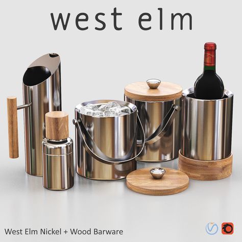 West Elm Nickel + Wood Barware Version 2 3d model Dimensions: Ice Bucket W 150 x D 150 x H 178 Pitcher W 90 x D 150 x H 290 Wine Cooler W 134 x D 134 x H 203 Shaker W 76 D 76 x H 178 mm Tags: bar, alcohol, wine, glassware, bucket, cooler, ice, barware, chrome, deco, satin, acacia Bar Alcohol, Wine Glassware, Bucket Cooler, Apple Wallpaper Iphone, Personal Space, Apple Wallpaper, Wine Cooler, West Elm, Ice Bucket