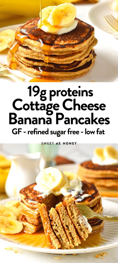 Cottage Cheese Banana Oatmeal Protein Pancakes, Banana Cottage Cheese Pancakes, Cottage Cheese Banana Pancakes, Cottage Cheese Oatmeal Pancakes, Cottage Cheese Banana, Breaky Ideas, Cottage Cheese Protein Pancakes, Banana Protein Pancakes, High Protein Pancakes