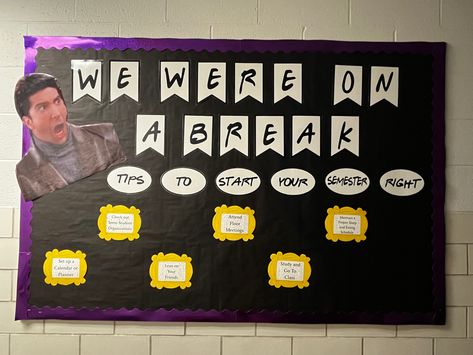 We Were On A Break Bulletin Board Idea for RAs We Were On A Break Bulletin Board, We Were On A Break, High School Bulletin Boards, Kindergarten Bulletin Boards, College Bulletin Boards, Ra Themes, Work Bulletin Boards, Spring Board, Office Board