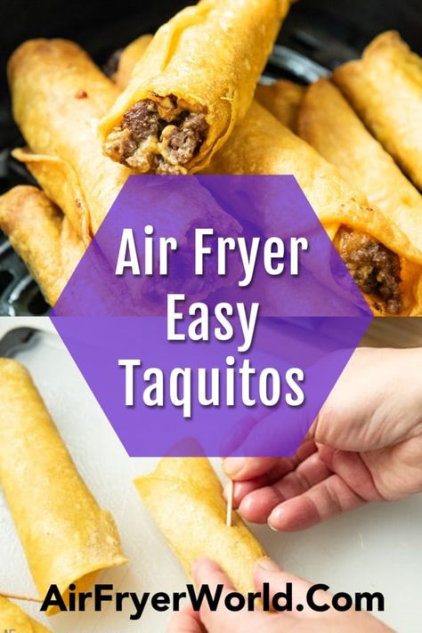 Chicken Taquitos Cream Cheese, Taquitos Cream Cheese, Taquitos Casserole, Air Fried Taquitos, Air Fryer Beef Taquitos, Beef Flautas Recipe, Taquitos Air Fryer, Easy Taquitos, Cream Cheese Chicken Taquitos