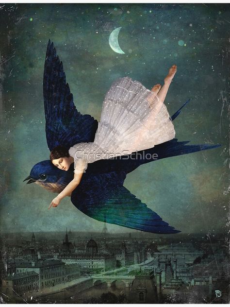 Woman Flying, Christian Schloe, Art Parisien, Paris Art Print, Sky Digital, Paris Poster, Dream Pop, Paris Art, Art Et Illustration