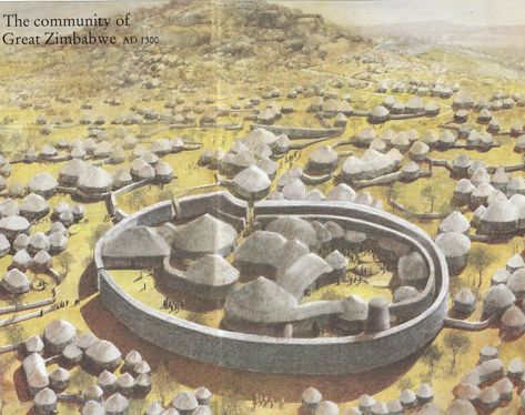 Great Zimbabwe (modern Zimbabwe) at its peak, c1300 AD Ad Storyboard, Ancient Zimbabwe, Zimbabwe History, Great Zimbabwe, Black Architecture, African House, Afrique Art, Pictorial Maps, Vernacular Architecture