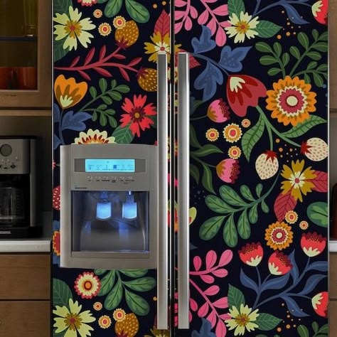 Boho Fridge, Vinyl Fridge, Side By Side Fridge, Refrigerator Wrap, Fridge Makeover, Fridge Wrap, Fridge Decals, Refrigerator Wraps, Entry Room