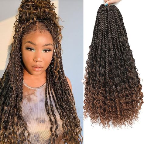 Box Braids Curly Ends, Box Braids Curly, Braids Curly Ends, Box Braids Crochet, Goddess Box Braids, Crochet Braids Hair, Curly Braids, Crochet Box Braids, Crochet Hair Extensions