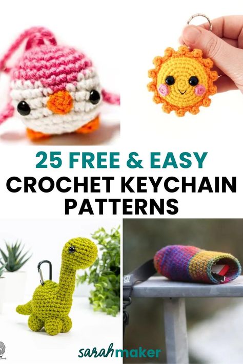 Crochet keychains are a fun way to add personal style to your keyring – and help you keep track of your keys at the same time!  In this list of free crochet keychain patterns, you’ll find all sorts of practical and adorable designs – from amigurumi animals to colorful rainbows and so much more. We know you’ll love making a crochet keychain for yourself – and maybe one for a friend, too! Free Crochet Key Ring Patterns, Crochet Keychain Ideas Free, Key Ring Crochet Free Pattern, Free Crochet Key Chains Patterns, Crochet Fidget Keychain Free Pattern, Tiny Crochet Pattern Free, Easy Beginner Amigurumi Pattern Free, Crochet Key Rings Free Pattern, Mini Keychain Crochet