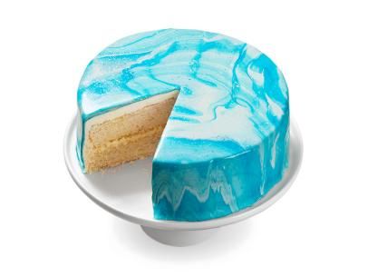 Coconut Mirror Glaze Cake Recipe | Food Network Kitchen | Food Network Mirror Glaze Cake Recipes, Glaze Cake, Mirror Glaze Cake, Coconut Frosting, Unflavored Gelatin, Mirror Glaze, Blue Cakes, Food Network Magazine, Gel Food Coloring