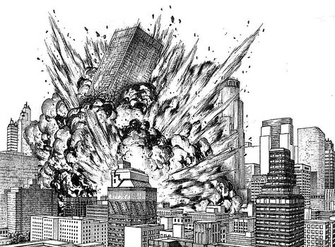 気 City On Fire Drawing, How To Draw Explosions, Manga Environment, Explosion Sketch, Explosion Drawing, Explosion Background, Perspective Drawing Architecture, Art Assignments, City Drawing