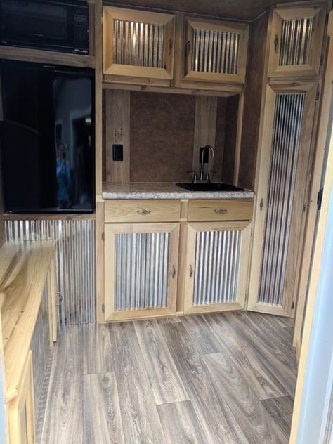 Horse Trailer Diy, Trailer Cabinets, Toy Hauler Ideas, Horse Trailer Remodel, Enclosed Trailer Camper, Cargo Camper, Trailer Camper Conversion, Horse Trailer Conversion, Cargo Trailer Camper Conversion