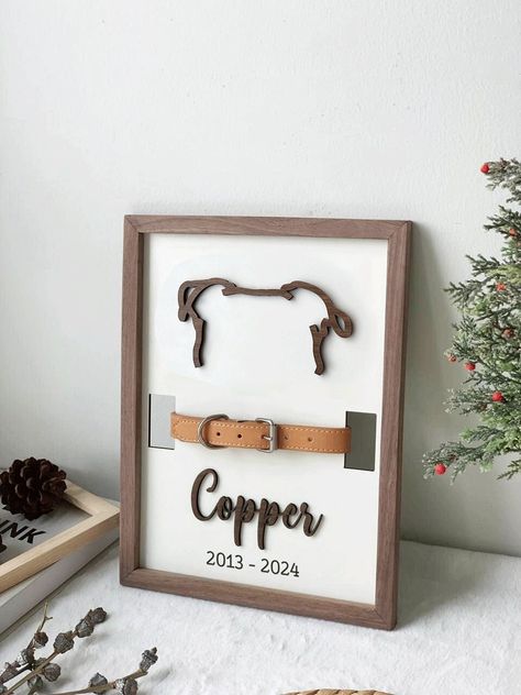 If you're looking for a unique and meaningful gift, a multilayered wooden gift sign is a perfect choice. This wooden sign is suitable for Most Places: Rustic wall art goes well with various room layouts, can be displayed in bedrooms, living rooms, hallways, entryways, kitchens, offices, hotels, coffee shops, restaurants, etc., add a warm atmosphere to your desk , bedside table in bedroom, countertop in living room or kitchen. DETAIL: - Dimensions: + Size M: 7 x 9.2 inch + Size L: 9.4 x 12.3 inch Wooden Dog Memorial Sign, Pet Memorial Shelf Ideas, Dog Memorial Gift Diy, Dog Wall Decor Ideas Living Room, Dog Area Decor Ideas, Scroll Saw Crafts, Dog Shadow Box Ideas, Dog Memorial Shadow Box Ideas, Dog Remembrance Ideas