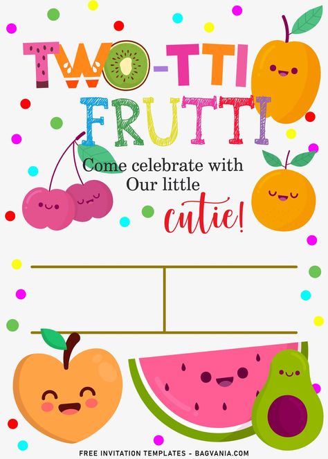 Twotti Fruity, Tutti Frutti Birthday Party, Tutti Frutti Party, Summer Birthday Invitations, Birthday Party Invitations Free, Fruit Birthday Party, Fruit Birthday, Girls Birthday Party Themes, 2nd Birthday Party Themes