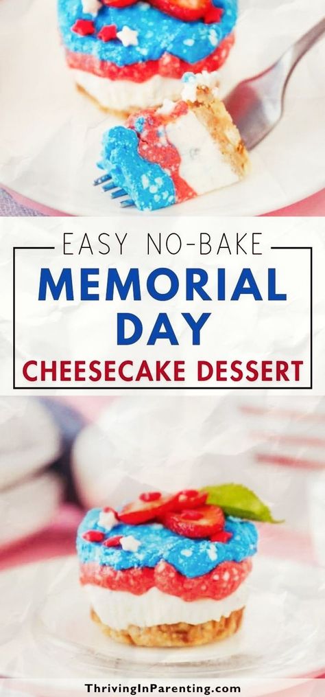 Looking for easy, no-bake Memorial Day desserts for your federal holiday celebration? These Memorial Day cheesecakes are the perfect mini bite desserts to add to your festive table. With its creative and colorful layers, the little ones will surely love these Memorial Day treats for kids! These bite sized holiday treats are also easy to make. With just a few simple steps, you can whip up this Memorial Day desserts recipe in no time, perfect for busy moms looking for easy Memorial Day desserts. Gf Memorial Day Dessert, Memorial Day Desserts Angel Food Cake, Easy Memorial Day Desert, Memorial Day No Bake Desserts, Memeriol Day Dessert, Mini Bites Desserts, Memorial Day Treats, Cookie Cottage, Memorial Day Desserts