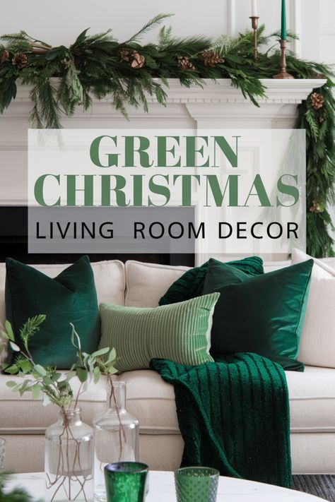 Transform your living room this holiday season with elegant green Christmas decor. From lush garlands to cozy green accents, make your space feel festive and fresh. Velvet Green Christmas Decor, Green Christmas Decor Living Room, Green Diy Decor, Green Christmas Living Room, Sage Green Christmas, Green Christmas Decor, Christmas Living Room Decor, Green Xmas, Green Diy