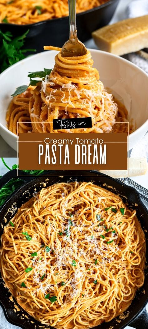 Fast Prep: Creamy Tomato Pasta Dream What To Make With Diced Tomatoes, Quick Simple Pasta Recipes, Pasta With Crushed Tomatoes, Pasta Recipe No Meat, Bland Pasta Recipes, Pasta Tomato Recipes, Cream Tomato Pasta, Recipes With Spaghetti Noodles, Tomato Noodles