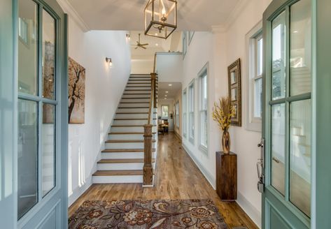 Entry - with Sherwin WIlliams Undersea - Rustic - Entry - Nashville - by Marcelle Guilbeau, Interior Designer | Houzz Sherwin Williams Underseas, Shades Of Green Paint, Rustic Entry, Great Barrington, Green Paint Colors, Built In Shelves, Green Paint, Wood Accents, Window Seat