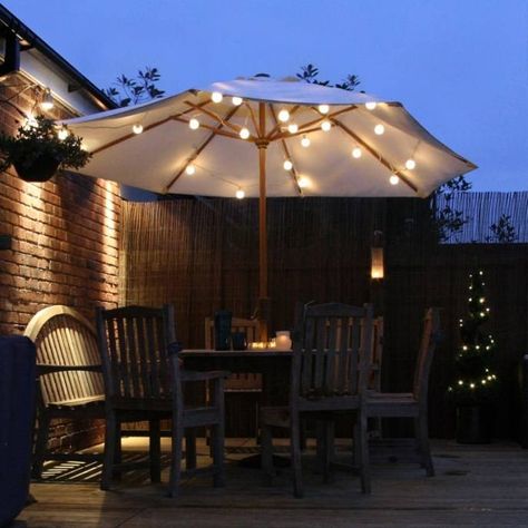 Summer Party Lights: Perfect for BBQ’s & Garden Get-Togethers | Lights4fun.co.uk Patio Umbrella Lights, Parasol Lights, Festoon Lights, Outdoor Fairy Lights, Umbrella Lights, Garden Parasols, Festoon Lighting, Outdoor Retreat, Lights Led