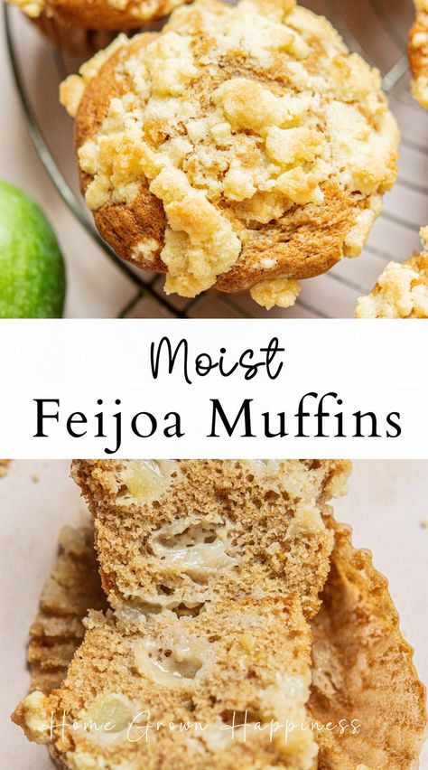 These feijoa muffins are so fluffy and soft. They’re dotted with juicy feijoa and candied ginger and topped with a crispy streusel topping. -Feijoa Recipes - Feijoa Muffins, Spring Baking Recipes, Muffins With Streusel Topping, Ginger Muffins, Spring Baking, Muffin Streusel, Rustic Bread, Crumble Recipe, Candied Ginger