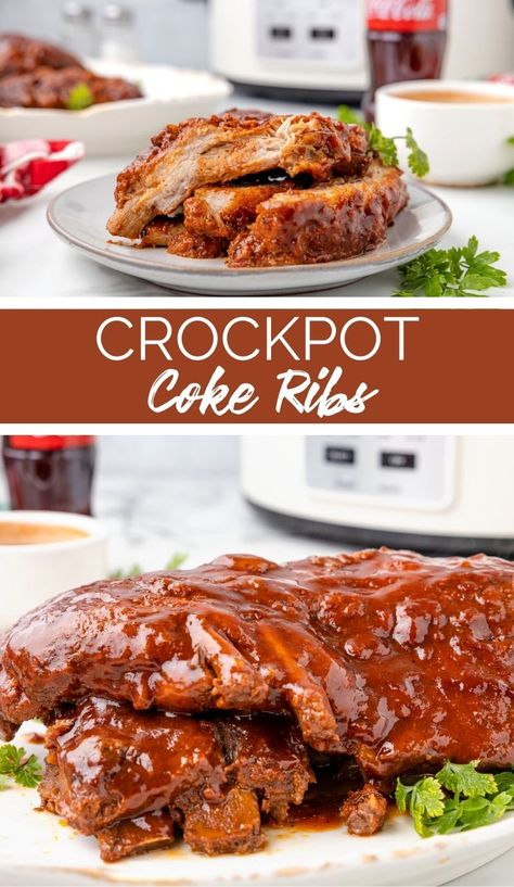 Achieve incredibly succulent and saucy ribs with this easy Crockpot Coke Ribs recipe. With just a few ingredients, you'll have finger licking ribs! via @familyfresh Crockpot Coke Ribs, Crockpot Spareribs Recipes, Crockpot Spareribs, Crockpot Pork Ribs, Crock Pot Ribs, Spareribs Recipe, Slow Cooked Ribs, Short Ribs Slow Cooker, Crockpot Ribs