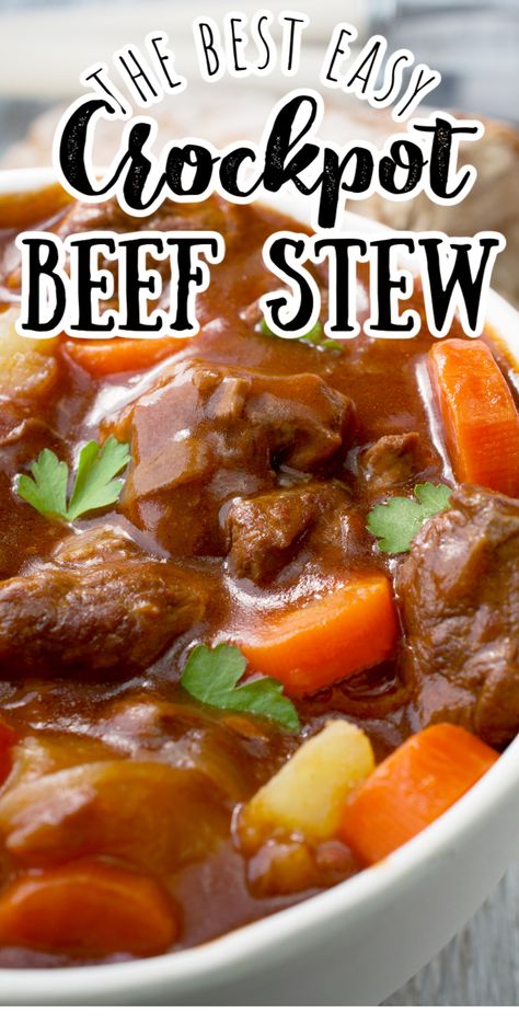 Classic slow cooker beef stew is hearty and full of tender beef, potatoes, carrots in a thick and rich broth. This easy and delicious soup is definition of comfort food. Made in the crockpot, the stew is a classic recipe that cooks to perfection with almost no prep! Crockpot Beef Stew, Slow Beef Stew, Slow Cooker Recipes Beef Stew, Easy Beef Stew Recipe, Beef Potatoes, Crockpot Recipes Beef Stew, Crockpot Stew, Easy Beef Stew, Potatoes And Carrots