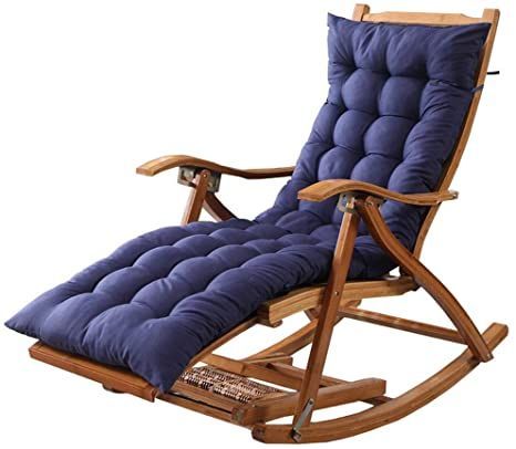 Camping Zero Gravity Chair Bamboo Patio Lounge Chairs for Garden Beach Pool Balcony Sun Lounger Recliner with Cushions and Massage Foot - Blue Wooden Accent Chair, Garden Rocking Chair, Chaise Lounge Indoor, Beach Lounge Chair, Wooden Folding Chairs, Rocking Chair Porch, Wood Folding Chair, Wooden Rocking Chairs, Outdoor Recliner