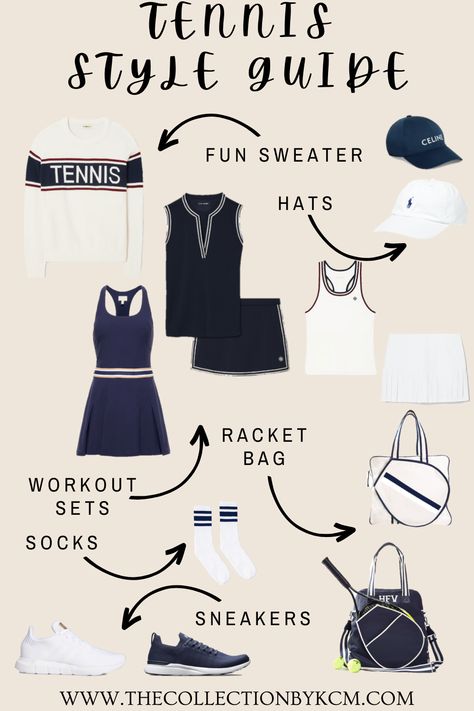 Click the link for fun tennis outfit inspiration & cute style guide! These fun pieces will have you feeling stylish and fashionable on the tennis court. These tennis outfits are perfect for spring and summer. Chic Tennis Outfit, Stylish Tennis Outfit, Wimbledon Tennis Outfit Women, Tennis Outfit Inspiration, Tennis Outfit Pants, Tennis Style Outfit, Tennis Outfit Summer, Tennis Set Outfit, Tennis Must Haves