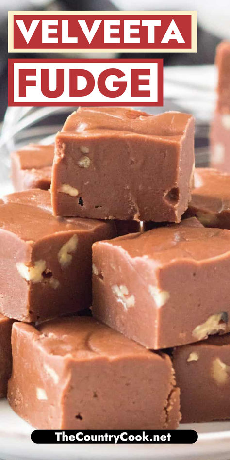 This Velveeta Fudge may sound strange but it is a tried and true fudge recipe. It is a delicious and super creamy chocolate fudge with walnuts! Velvetta Fudge, Crumbly Fudge Recipe, German Chocolate Fudge Recipe, Toffee Fudge Recipe, Million Dollar Fudge Recipe, Cheesecake Fudge Recipe, Cream Cheese Fudge Recipe, Velveeta Fudge, Walnut Fudge Recipe