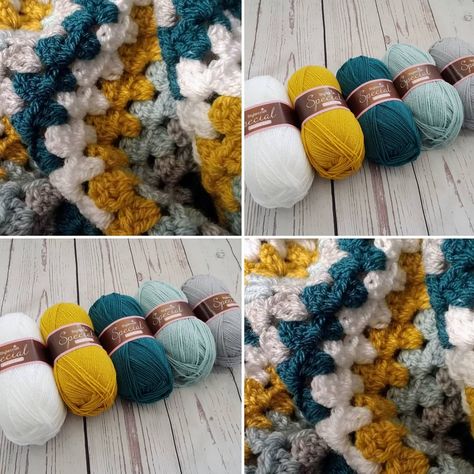 I've added this teal and mustard yarn pack to the website (link in bio) it's £8.50 and includes 5 x 100g balls of stylecraft special dk 😍😍 Crochet Colours Combinations, Crotchet Colour Combinations, Cute Crochet Color Combinations, Colour Combinations Crochet, Crochet Blanket Color Palette, Crochet Afghan Colors Combinations, Afghan Color Combinations, Crochet Blanket Ideas Color Combinations Colour Palettes, Yarn Color Combos