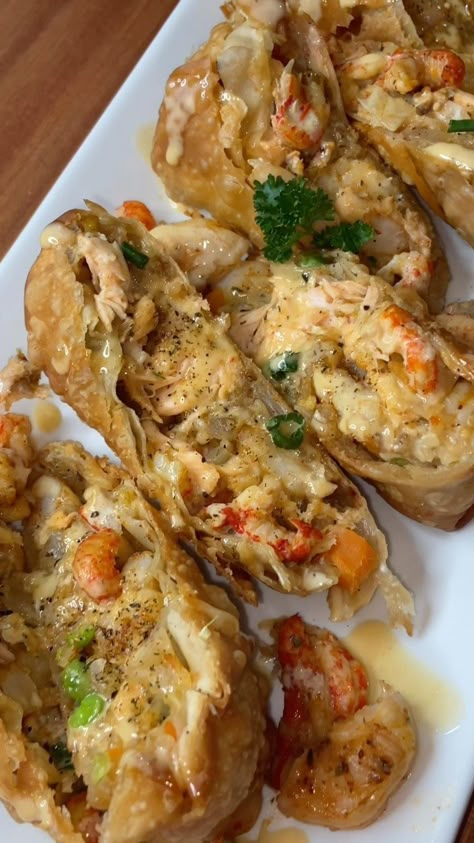 Instagram Seafood Eggrolls, Rice Egg Rolls, Crawfish Etoufee Recipe, Fried Rice Egg, Seafood Fried Rice, Rice Egg, Seafood Dish Recipes, Sushi Roll Recipes, Egg Roll Recipes