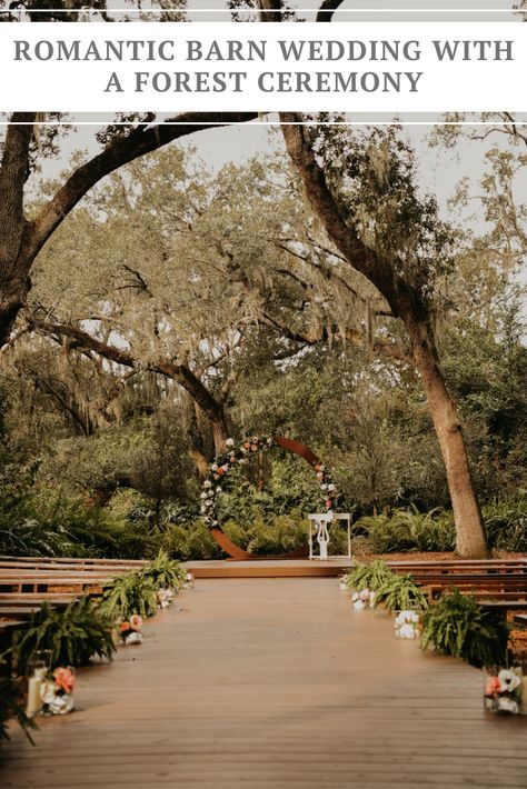 Enchanted forest wedding ceremony on a Florida ranch venue. Image by Lauren Champion Photography Enchanted Forest Wedding Ceremony, Florida Forest, Firefly Wedding, Enchanted Forest Wedding Theme, Romantic Barn Wedding, Forest Wedding Ceremony, Forest Wedding Venue, Forest Theme Wedding, Enchanted Forest Wedding