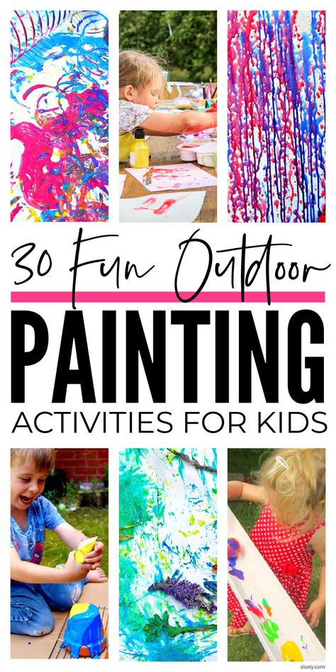 30 super fun outdoor painting activities for kids that let them get crafty and creative outside. Includes ideas for gross motor messy mark making & quiet time nature study. #paintingactivities #outdooractivities #summeractivities #kidsactivities Outdoor Painting Ideas, Landscape Art Projects, Car Painting Easy, Painting Activities For Toddlers, Spray Painting Ideas, Painting Activities For Kids, Outdoor Nature Activities, Fence Plant, Homemade Sidewalk Chalk