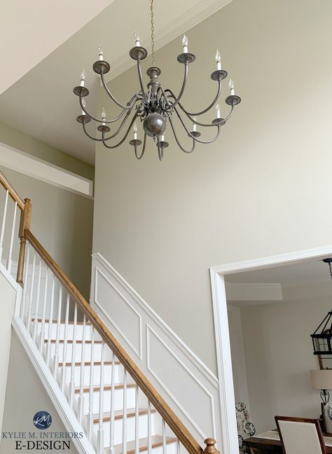 The 8 Best 'Whole Home' WARM Neutral Paint Colours - Kylie M Interiors Beige Staircase, Benjamin Moore Paint Colours, North Facing Rooms, North Facing Room, Neutral Living Room Paint, Foyer Colors, Foyer Paint Colors, Foyer Paint, Staircase Wood