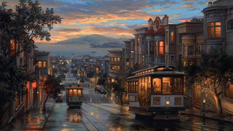 Rainy Night Artistic Painting 4k train wallpapers, painting wallpapers, artist wallpapers The Sun, Laptop, Wallpapers, Sun, Art