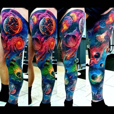 GALAXY LEG SLEEVE | COLOR Galaxy Leg Tattoos Women, Leg Sleeve Color, Watercolor Galaxy Tattoo, Galaxy Tattoo Sleeve, Tattoos 2024, Galaxy Tattoo, Galaxy Planets, Leg Sleeve Tattoo, Leg Tattoos Women