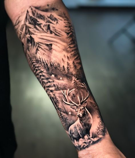 Nature. #nature #naturetattoo #foresttattoo #alienzkid #forearmtattoo #hanumankind #trendingsongs #forearmtattoo #forearmtattoos #deertattoo #deertattoos #alienzkidkochi #kochitattoo #kochitattooartist #kochitattoostudio Stag Tattoo Men, Camping Tattoos For Men, Wilderness Tattoo Sleeve, Woodland Tattoo Sleeve, Spirit Animal Tattoo, Wilderness Tattoo, Moose Tattoo, Small Animal Tattoos, Fierce Tattoo